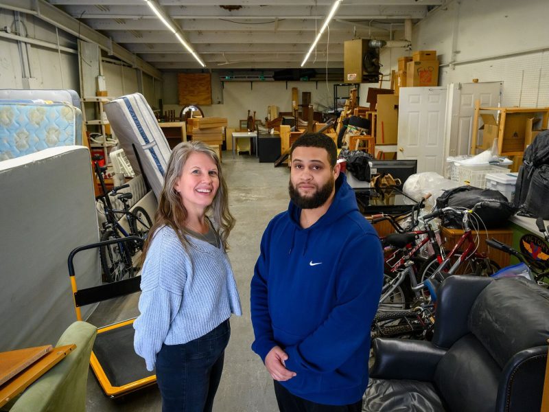 Elisa Guyton and Josh McAllister in the future maker space location at Friends In Deed.