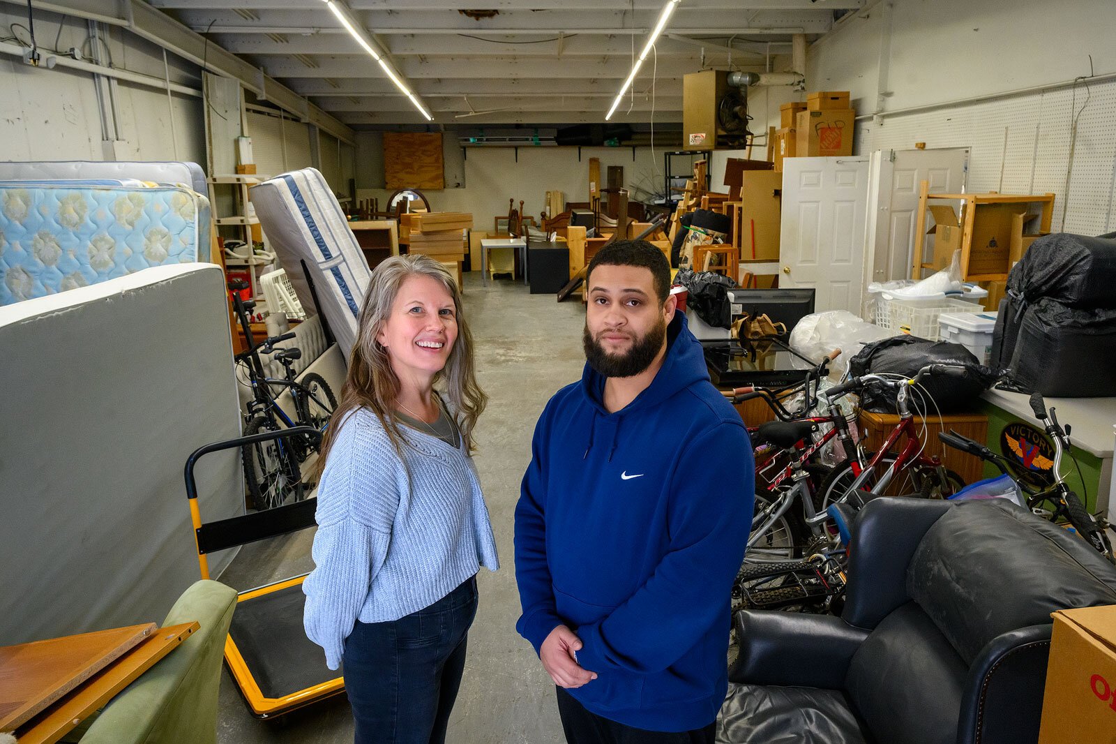 Elisa Guyton and Josh McAllister in the future maker space location at Friends In Deed.