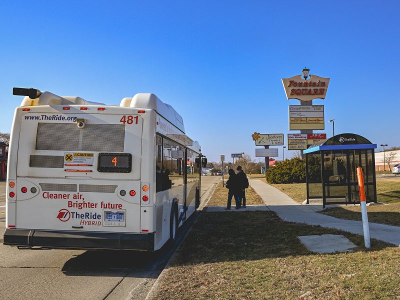 A new sidewalk and bus stop on Washtenaw Avenue.