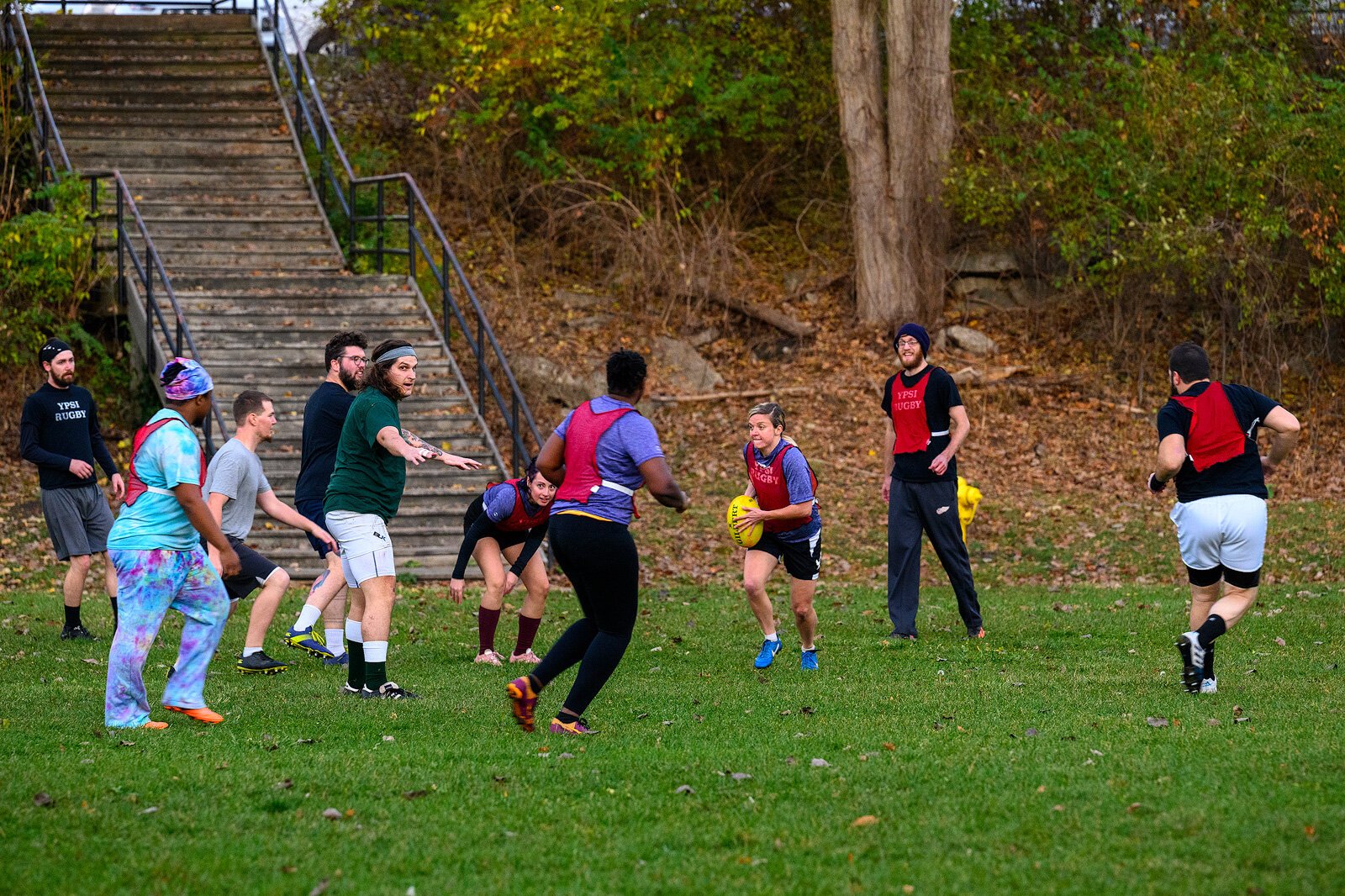 An Ypsilanti Rugby Club Men's and Women's teams practice.