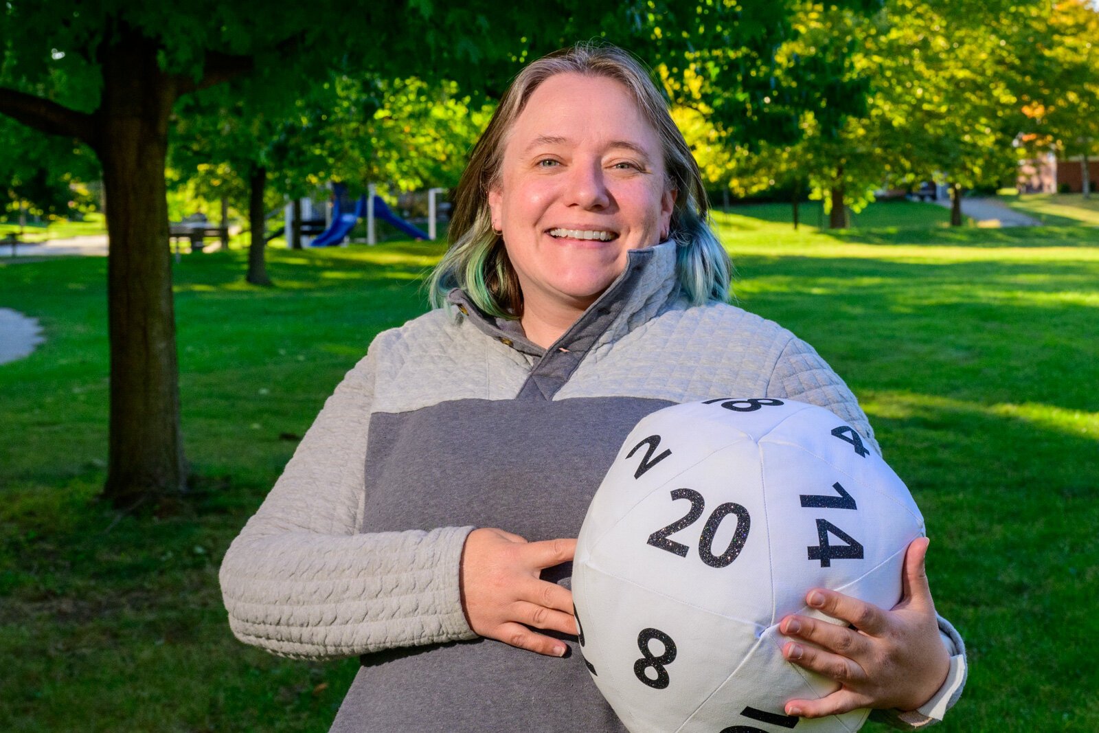 Lana Krolikowski with one of her canvas pillows.