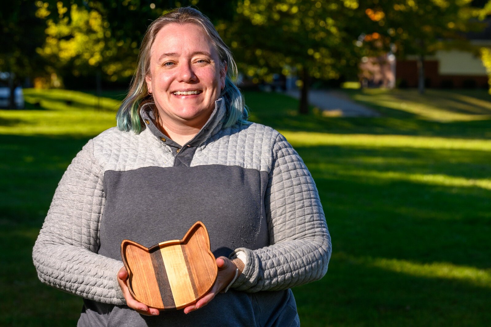 Lana Krolikowski with one of her cat dice trays.