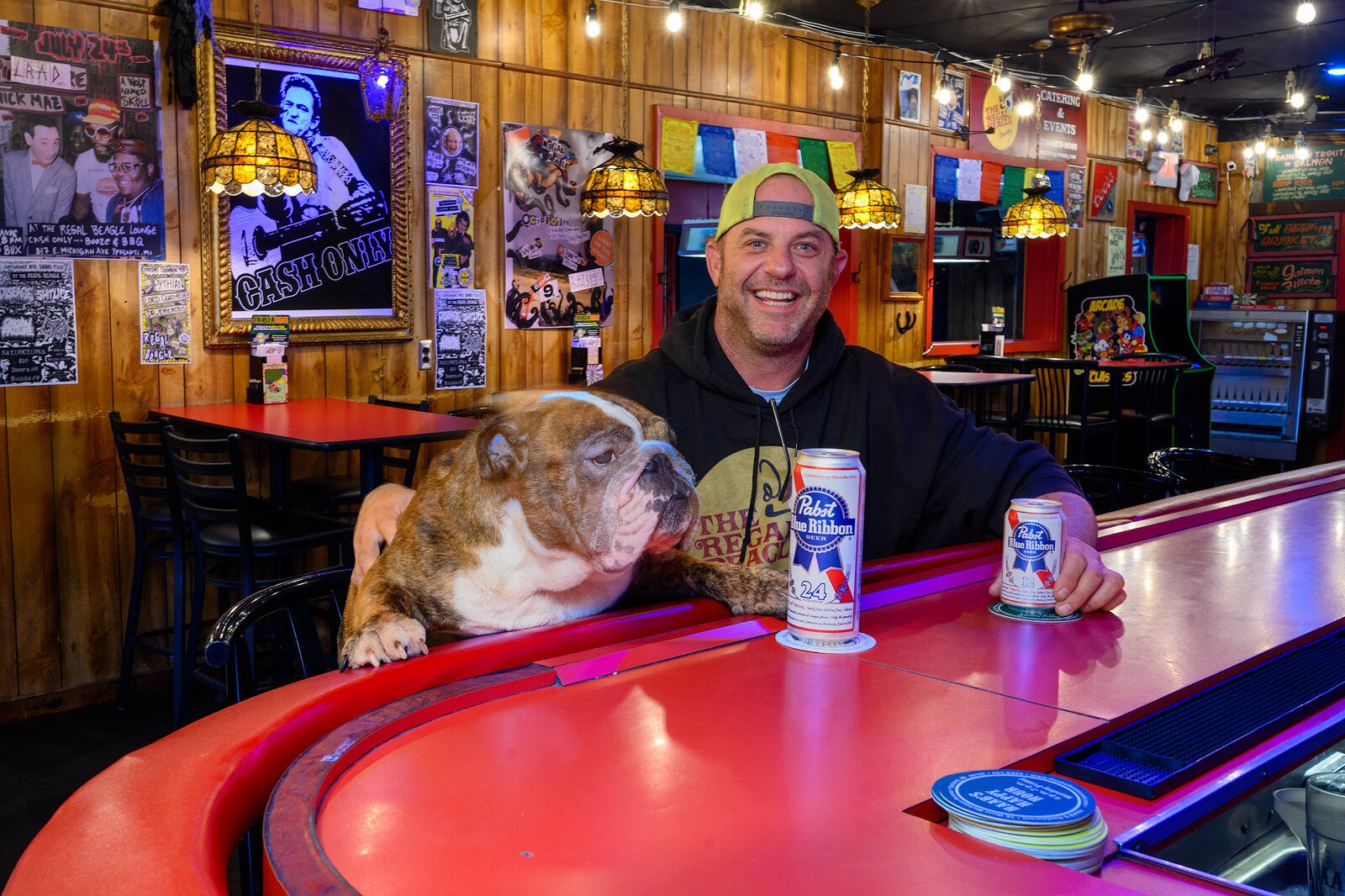 Regal Beagle Bar Manager Matteo Melosi with his dog Zeus.