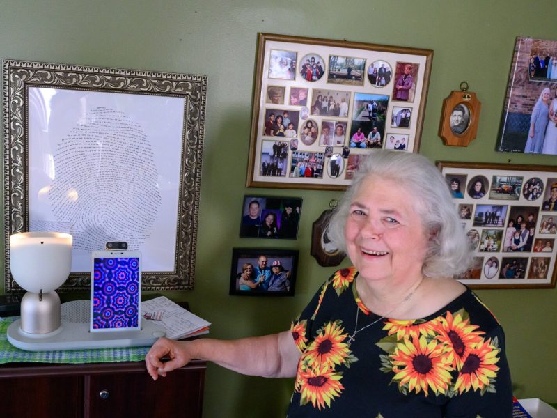 Janis Keller with her ElliQ unit.