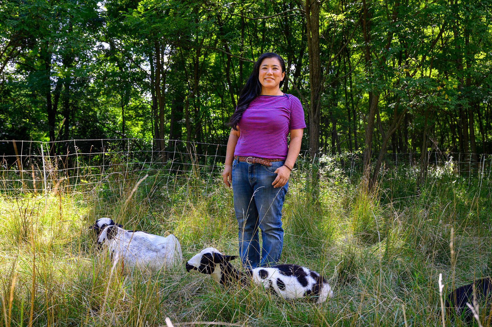 Yuko Frazier with some of her sheep.