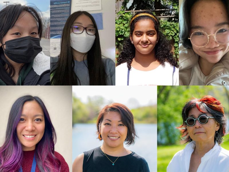 Clockwise from upper left: students Nani C., Emily N., Fiza C., and Salem D.; and adult leaders Lori Saginaw, Yen Azzaro, and Anna Gonzalez.