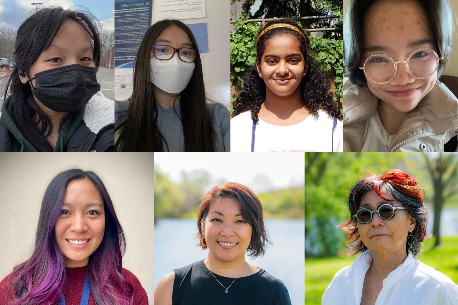 Clockwise from upper left: students Nani C., Emily N., Fiza C., and Salem D.; and adult leaders Lori Saginaw, Yen Azzaro, and Anna Gonzalez.