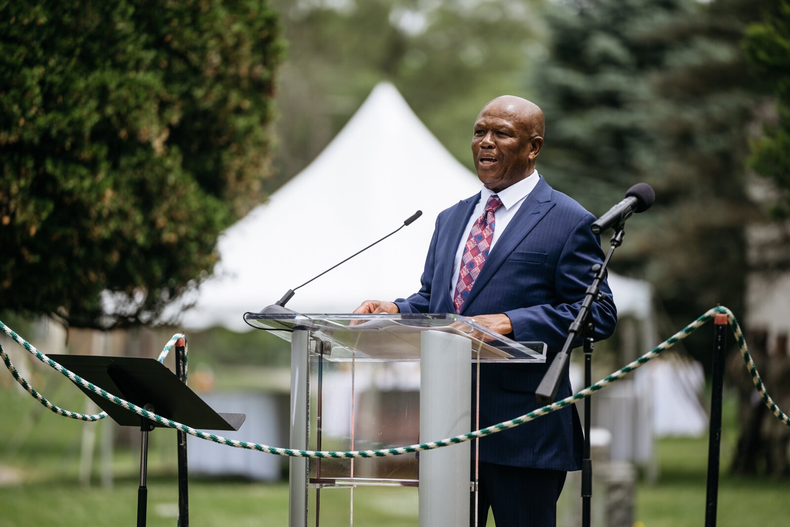 State Rep. Ronnie Peterson speaks at the monument unveiling.