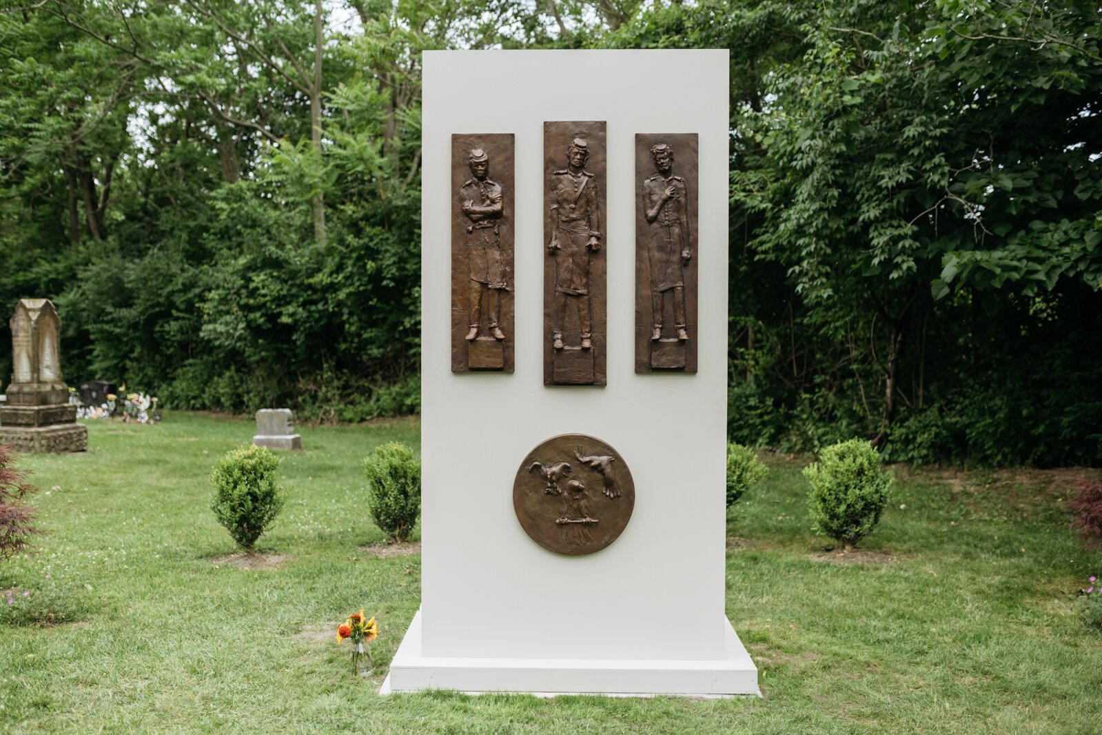 The new monument in Highland Cemetery honoring Black Civil War veterans who are buried in the cemetery.