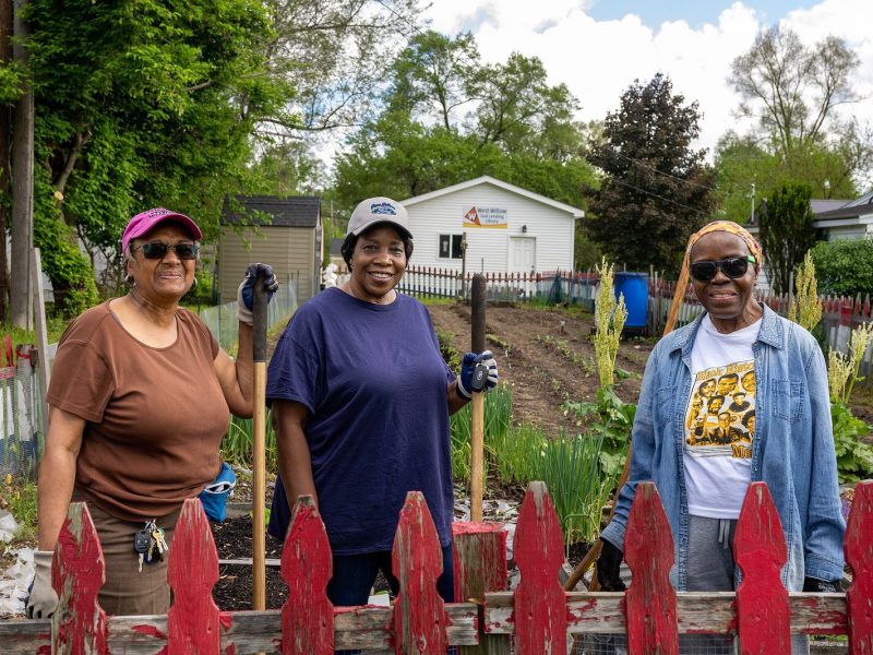 Linda Mealing, Gwen Clayton, and Salieta Jenkins at the NWWNA Community Garden.