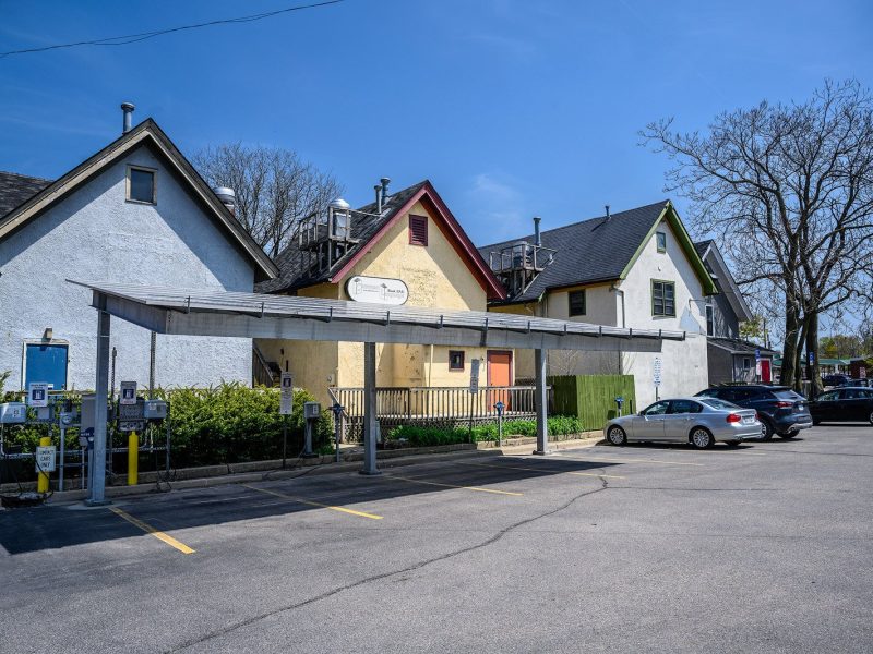 Solar powered EV charging stations at 4th Avenue and Catherine Street in Ann Arbor.