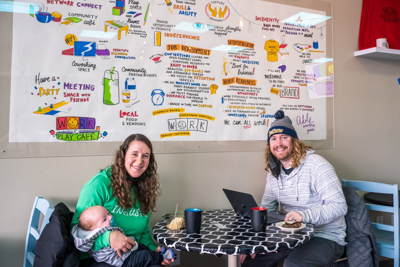 Megan and Jake Brown with their son Aycen at Work & Play Café.