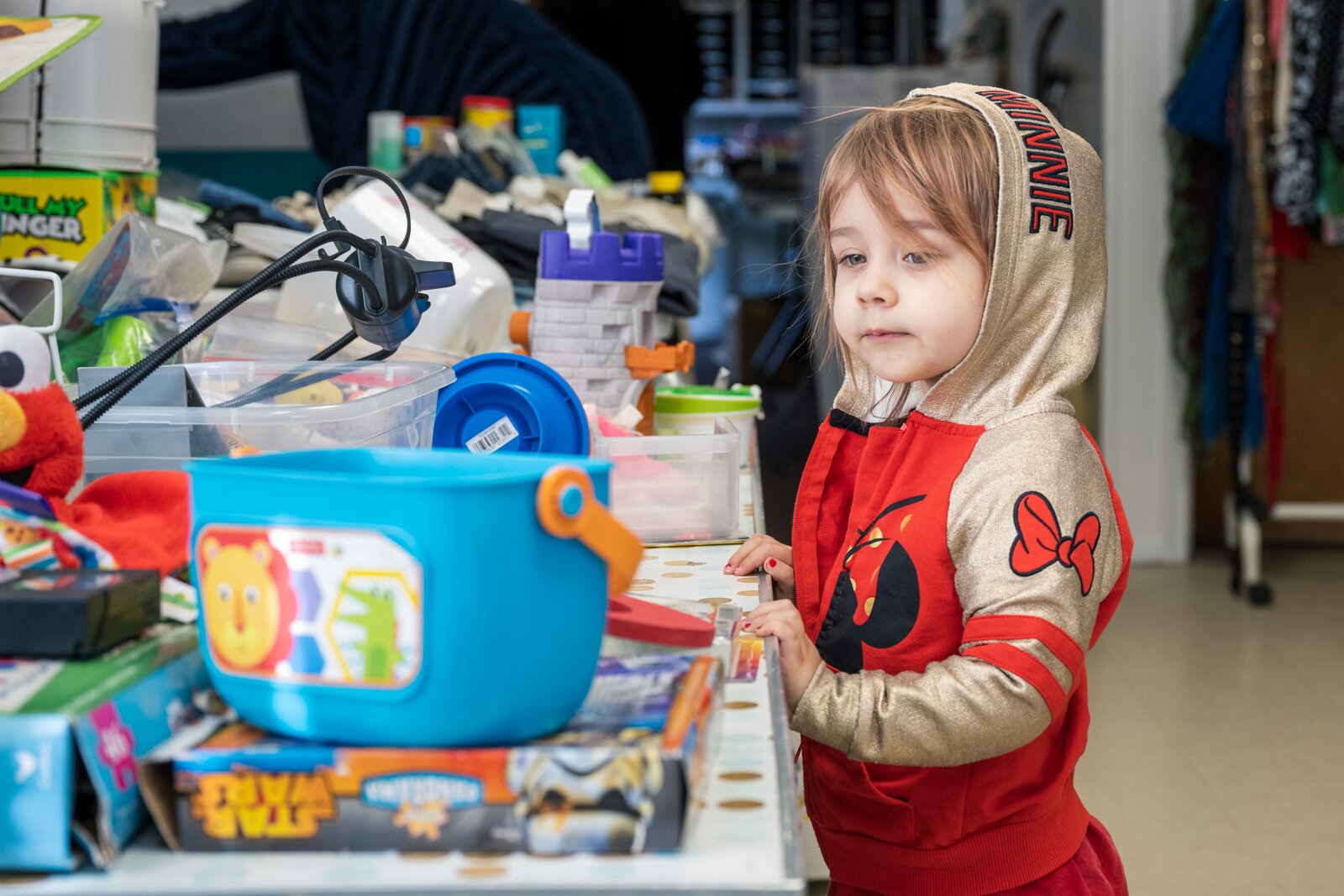 A young shopper at Auntie Yvonne's Community Free Store.