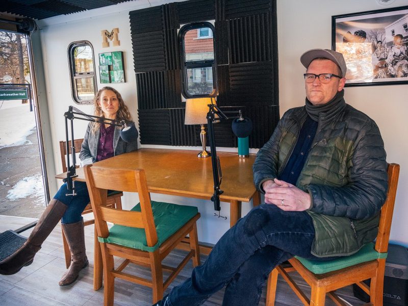 Alexis Braun Marks and Matt Jones inside the EMU Aerie.