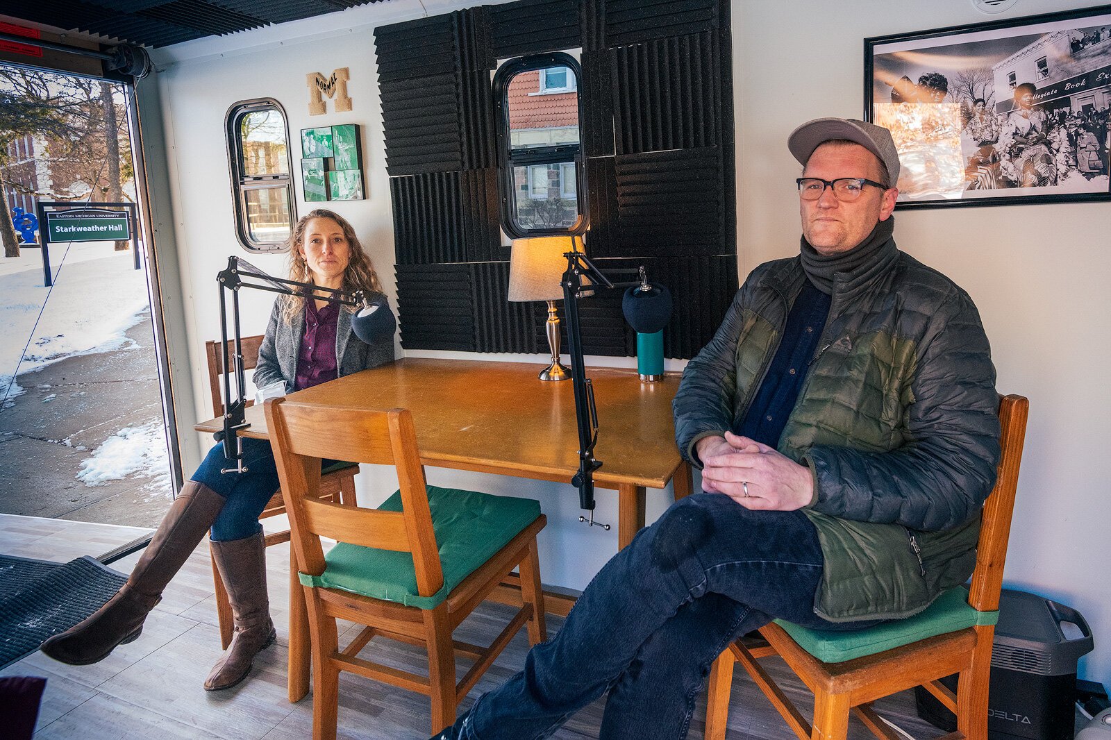 Alexis Braun Marks and Matt Jones inside the EMU Aerie.