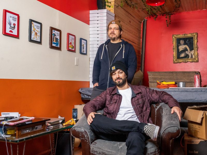 Front to back - Chef Jack Goforth and owner Eric Farrell at The Bar at 327 Braun Court.