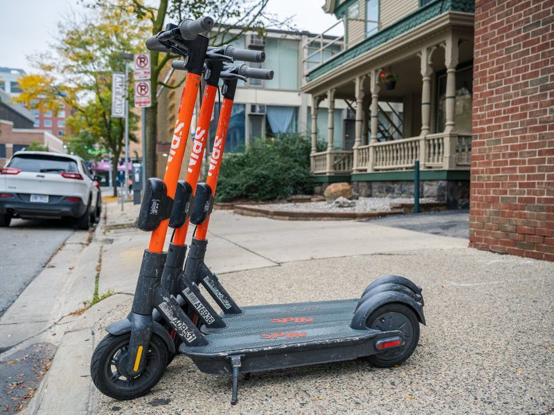 Spin scooters on Thompson Street in Ann Arbor.