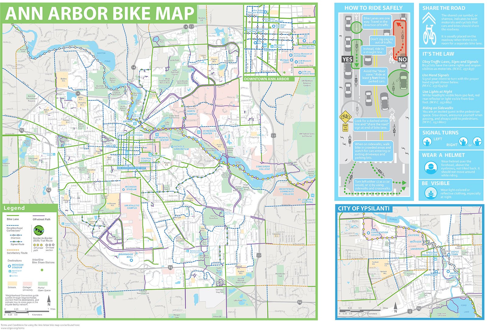 A map of Ann Arbor bike routes.
