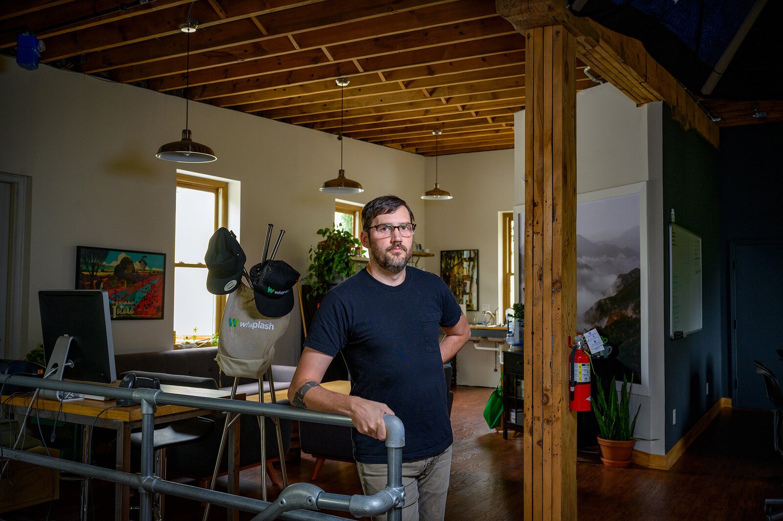 Whiplash Vice President of IT Mark Dickson in the company's Depot Town office.