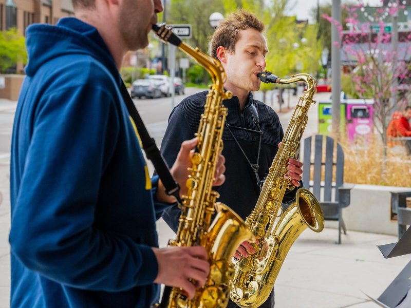 Andrew MacRossie playing at an Ann Arbor Camerata performance at Kerrytown Farmers Market.