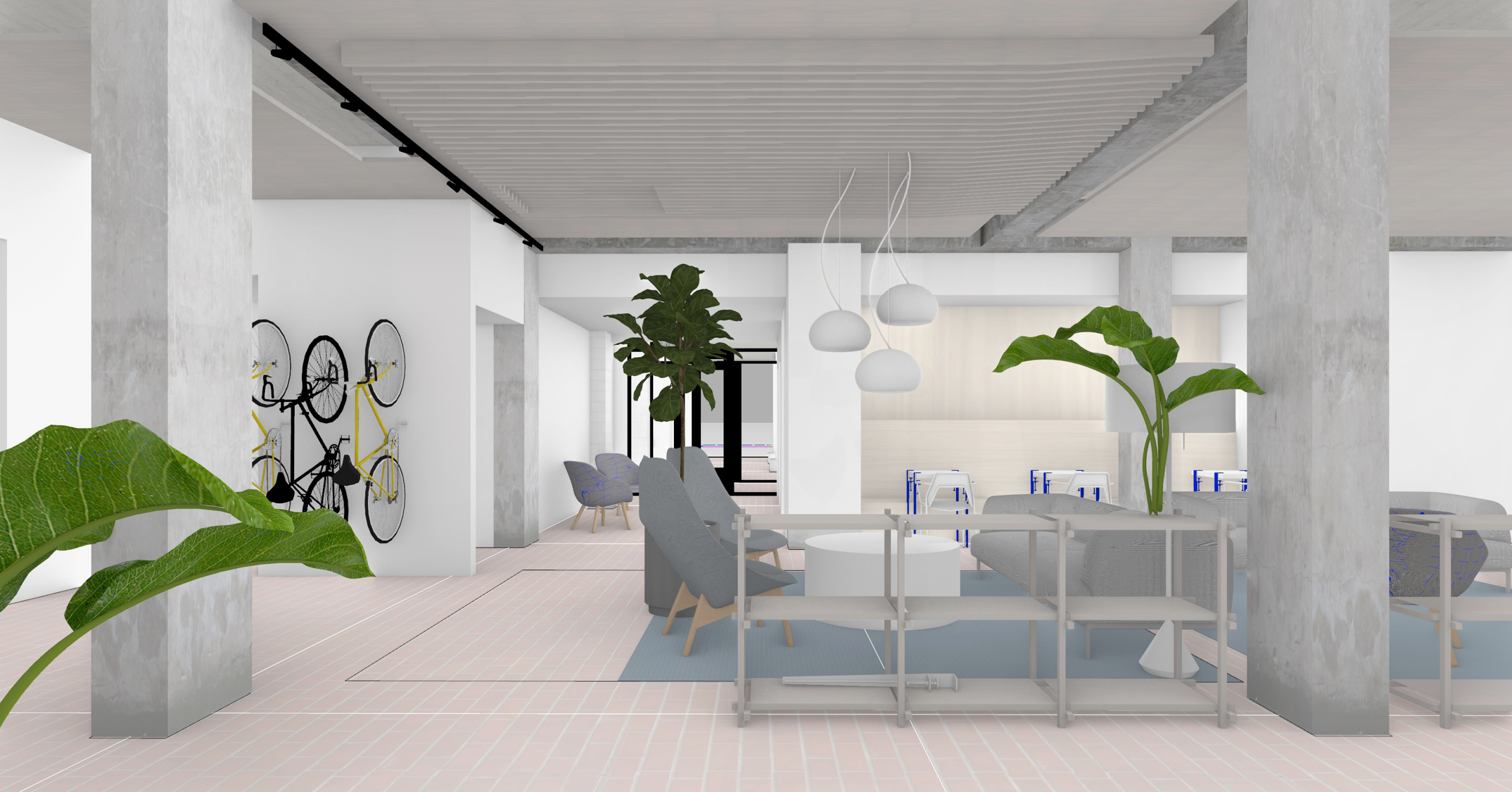 A rendering for new collaboration space at the Floyd offices.