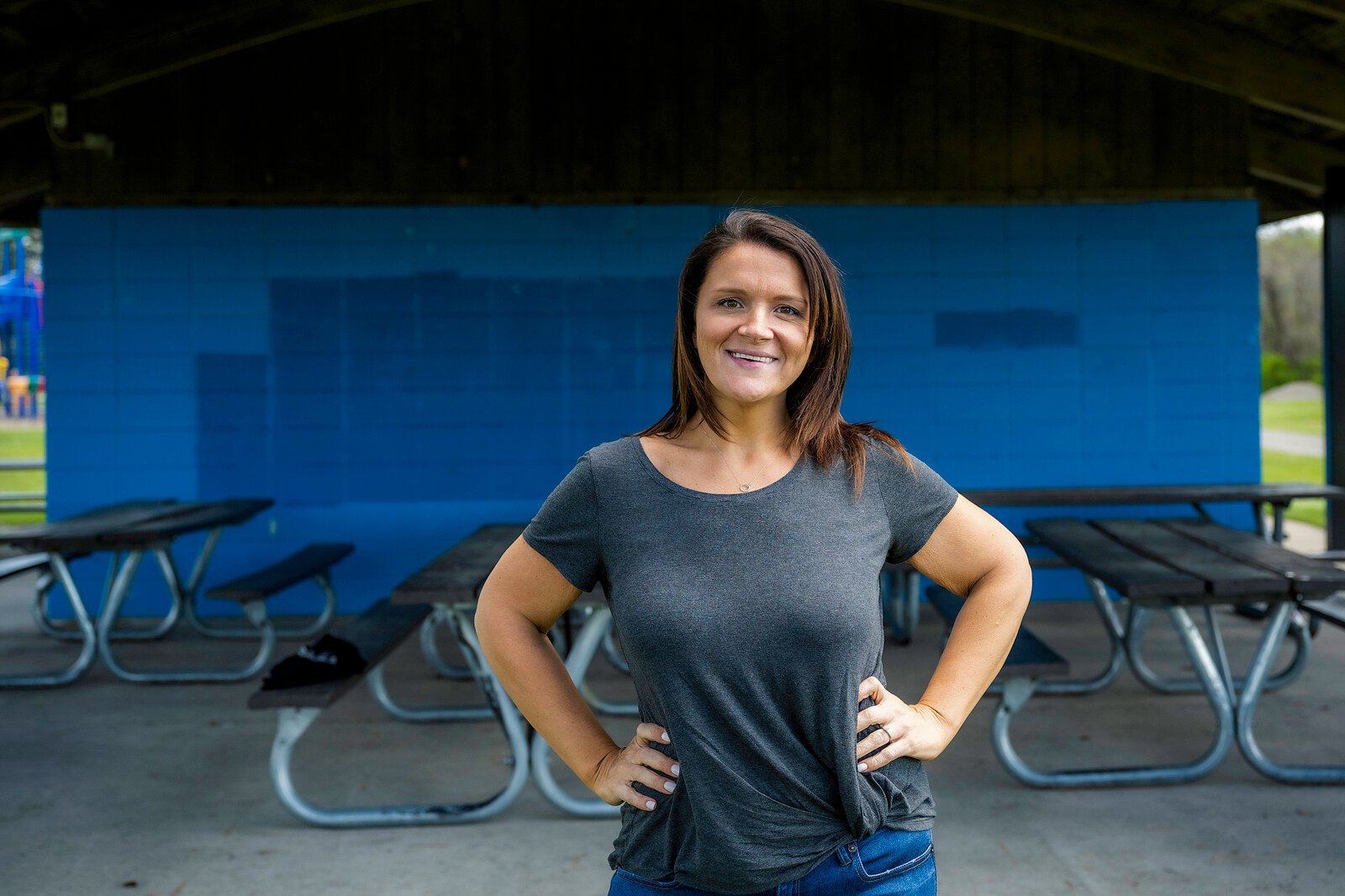 Professional Youth Theatre of Michigan director Megan Wright at the Ypsilanti Community Center pavilion.