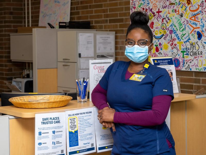 Medical Assistant Gugu Ramirez at the RAHS clinic at Ypsilanti Community High School.
