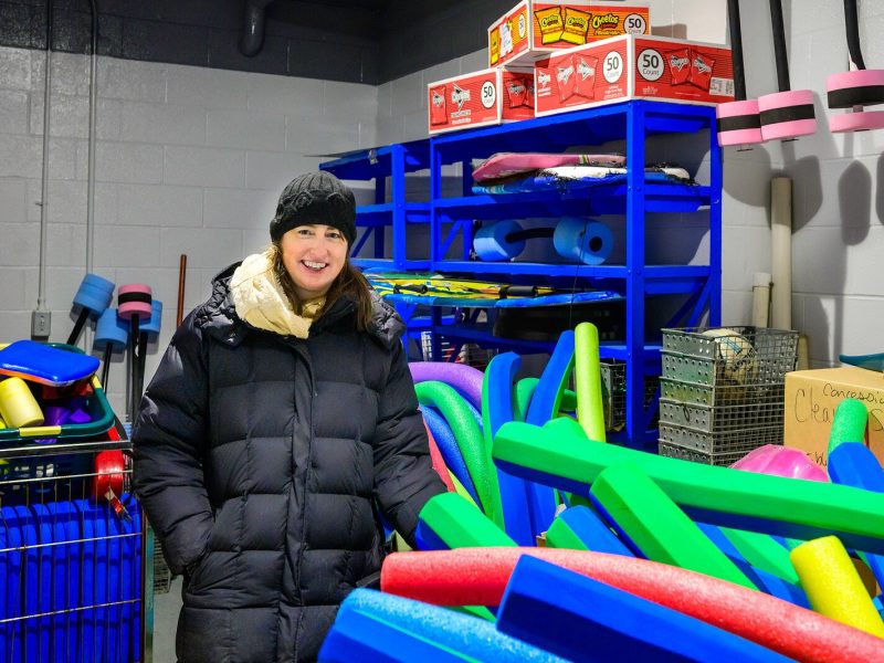 Friends of the Rutherford Pool Chair Jessica Faul in the equipment room at the Rutherford Pool bath house.