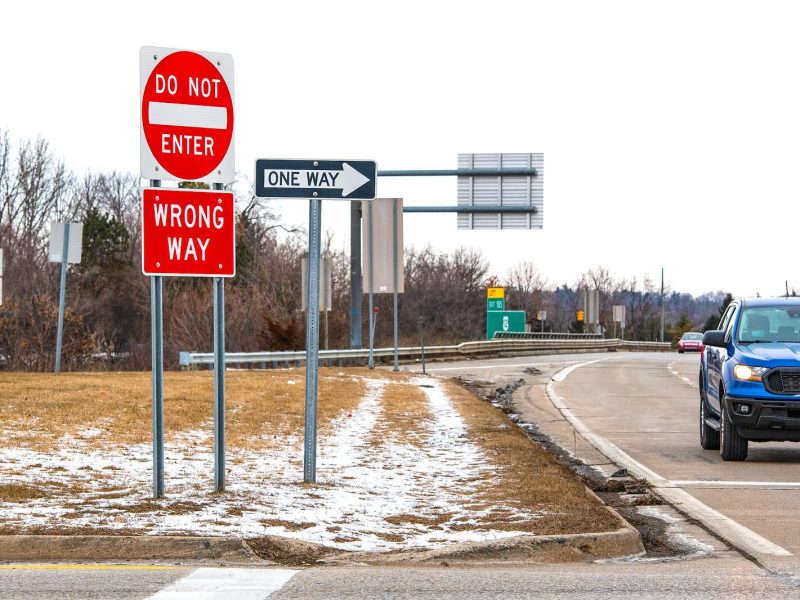 A footpath on Huron Street by the eastbound I-94 exit.