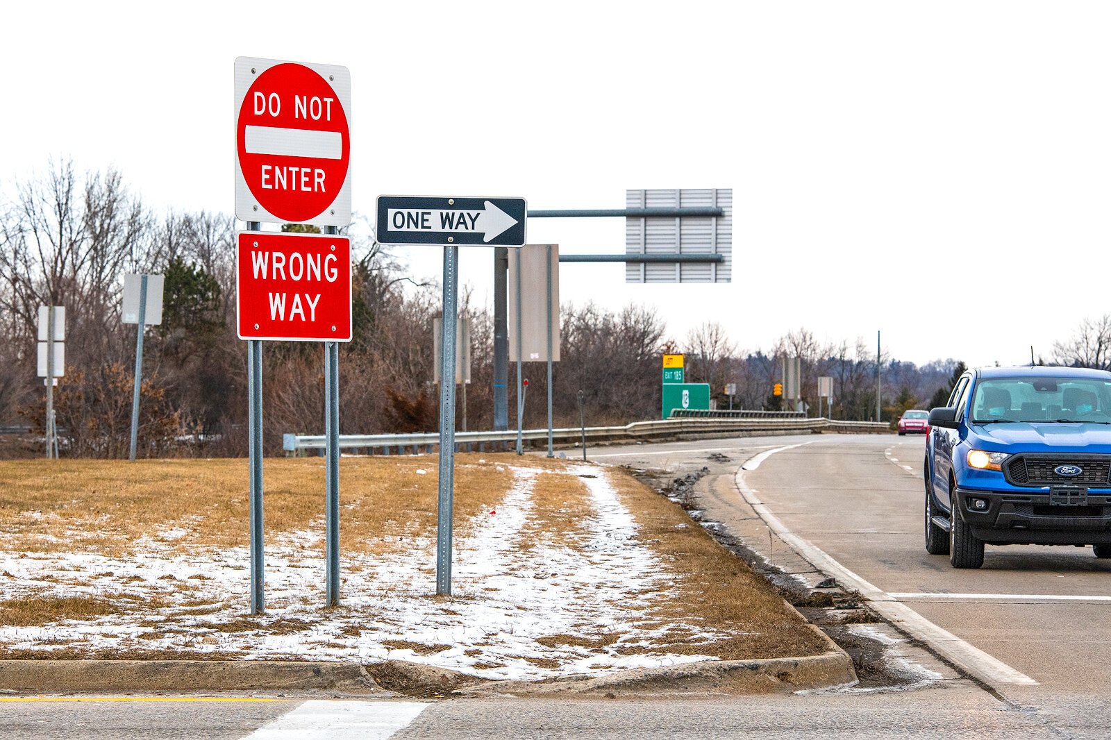 A footpath on Huron Street by the eastbound I-94 exit.