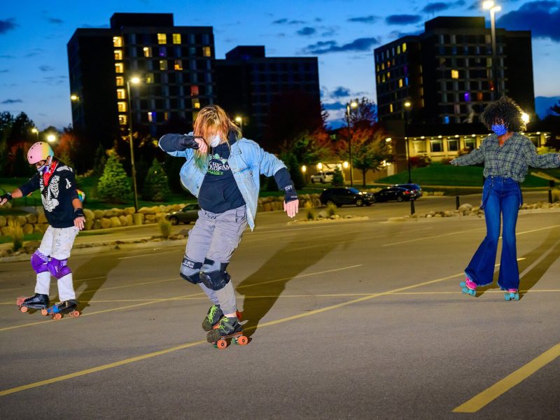 Daniel Wall, Kodi Amritt-Wall,and Imani skating with The 78's!! at Eastern Michigan University.