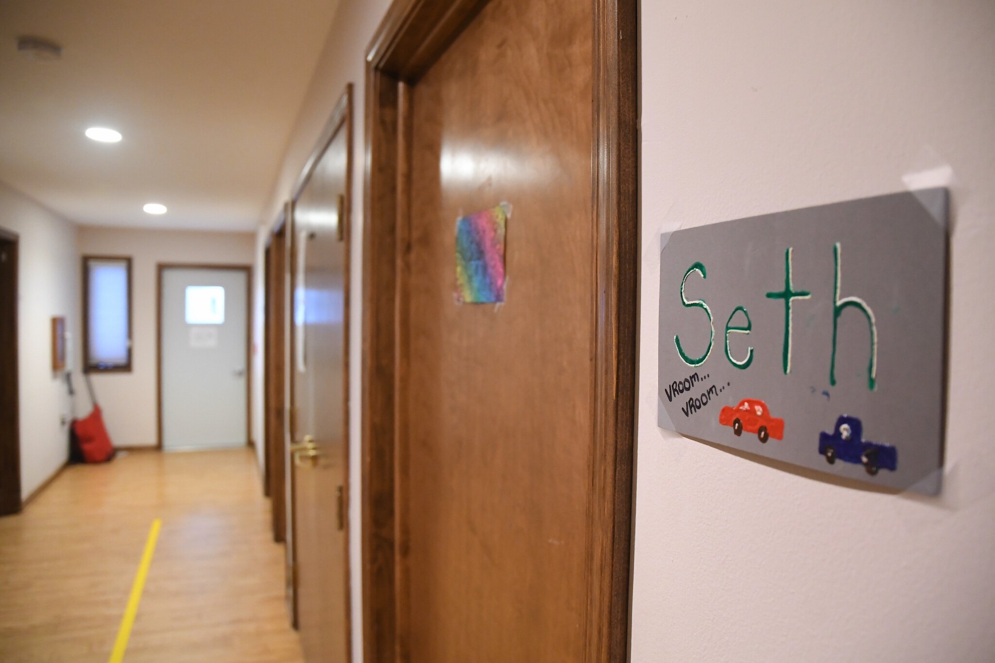 The hallway leading to residents’ rooms of an adult foster home in Allegan.