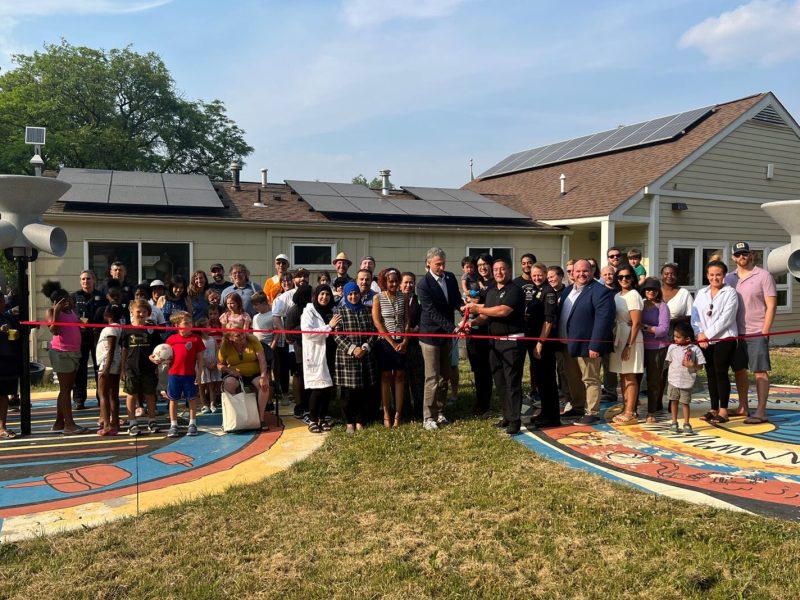 The ribbon-cutting ceremony at the Bryant Community Center resilience hub.