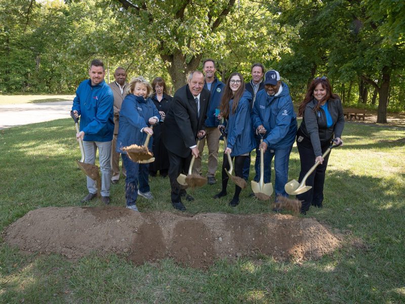 A groundbreaking event for the new trail segment connecting the B2B Trail to the Van Buren Park trail system.