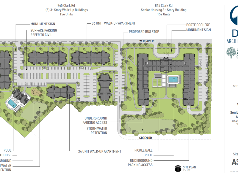 A rendering of the proposed development at 845 and 945 W. Clark Rd. in Ypsilanti.