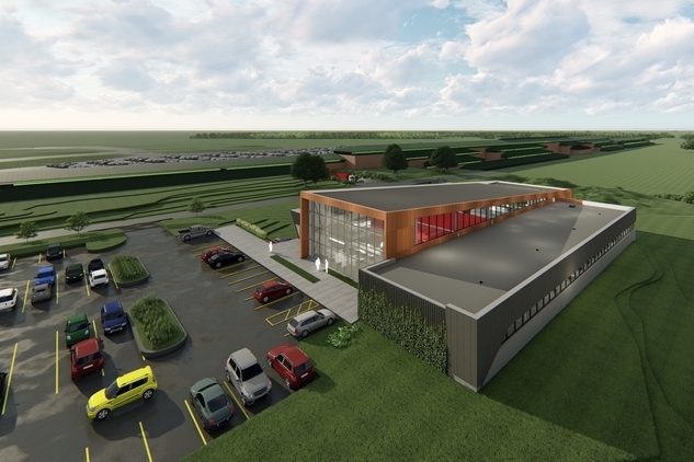 Rendering of the northwest view of Domino's Pizza's new annex.