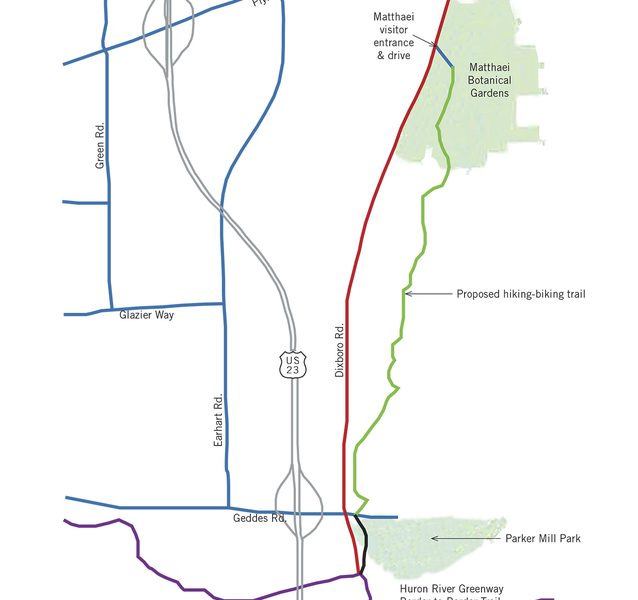Draft hike-bike trail map courtesy of Matthaei-Nichols.