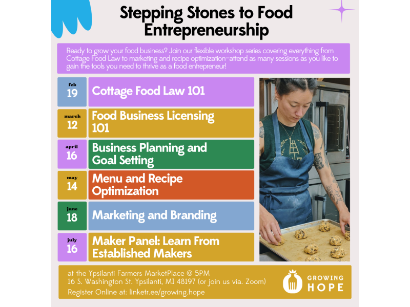 A flyer for the "Stepping Stones to Food Entrepreneurship" series.