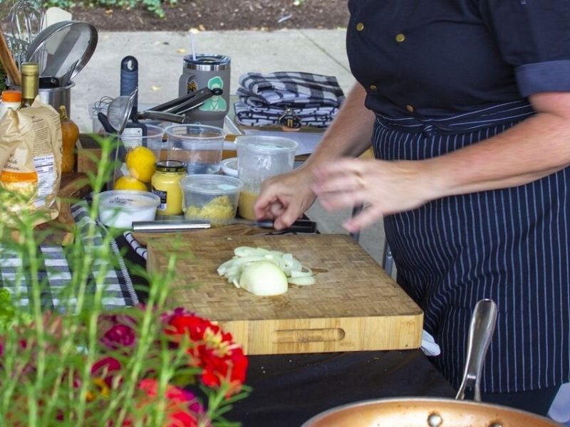 A chef demo at the 2024 Ann Arbor Local Food Festival.