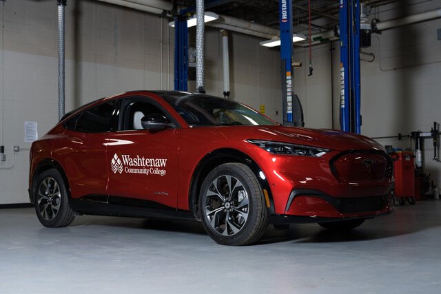 A Ford Mach E electric vehicle at Washtenaw Community College.