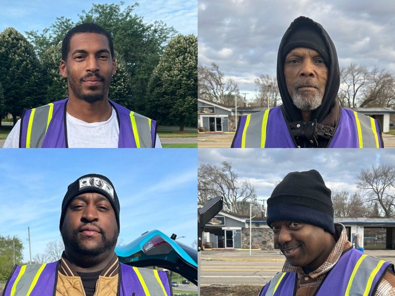 Supportive Hands in Neighborhood Enhancement team members (clockwise from upper left) Eric Martin, Willie Percy, Leroy Harris, and Dominique Gardette. Team members are paid to do cleanup work in Ypsilanti Township.