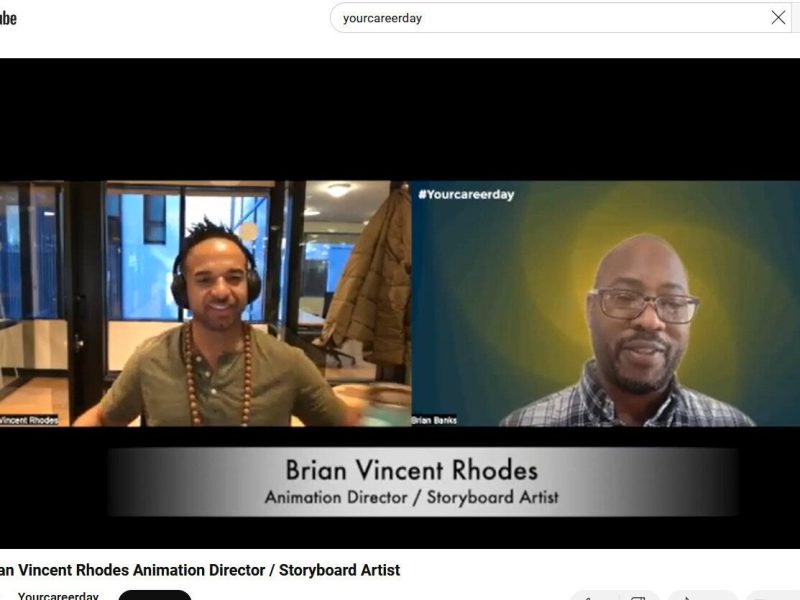 Brian Banks (right) interviews Brian Vincent Rhodes on the Your Career Day YouTube channel.