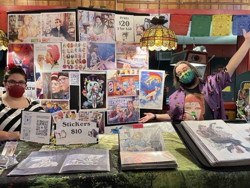 Katie Russ and Jesse Rubenfeld of Jesse Rubenfeld Illustrations at the November Night Market.