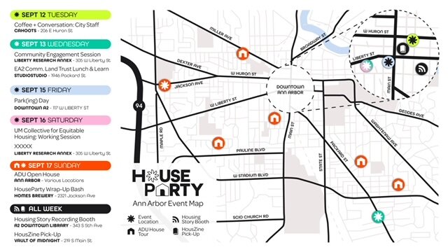 A map of House Party events.