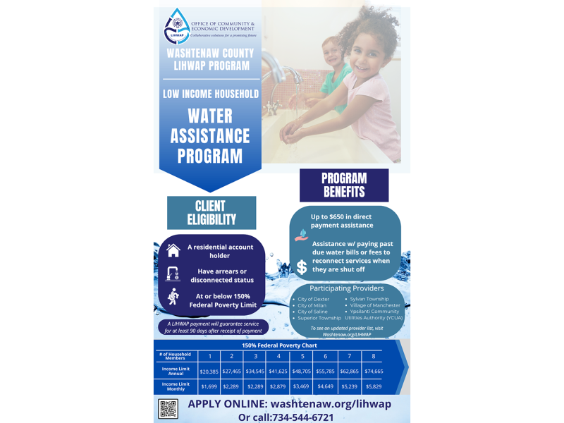 A flyer for Washtenaw County's new Low Income Household Water Assistance Program.