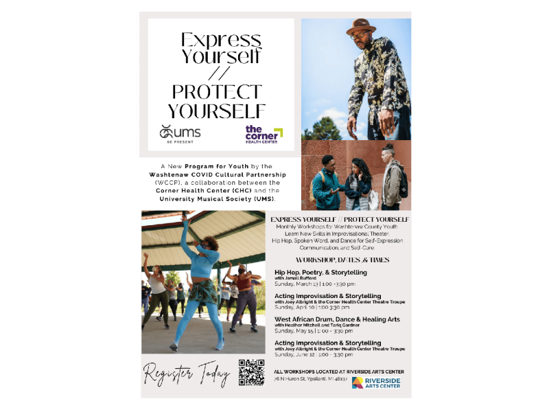 A flyer for the Express Yourself/Protect Yourself youth workshop series.