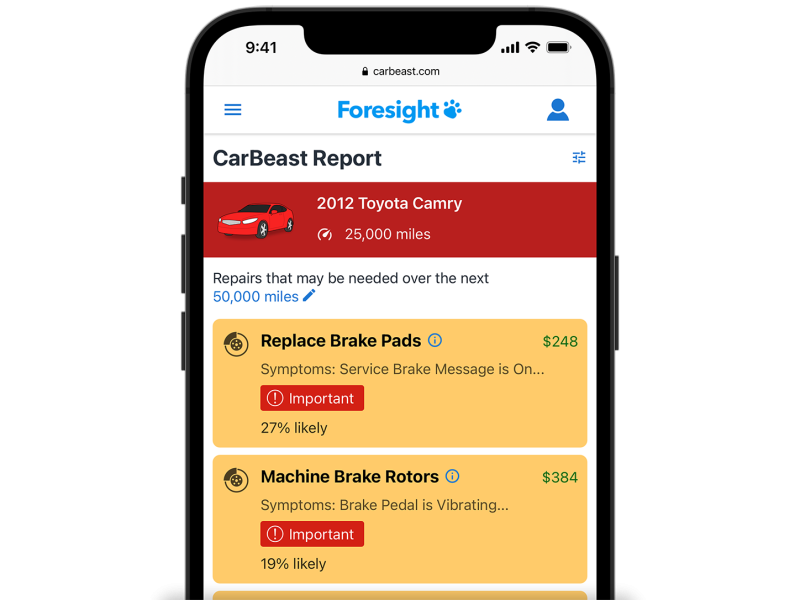 CarBeast Foresight anticipates repairs that your car may need.