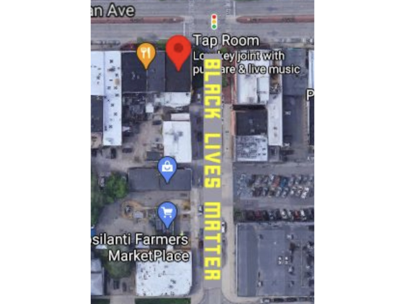 An illustration showing the location of a planned Black Lives Matter mural in downtown Ypsilanti.