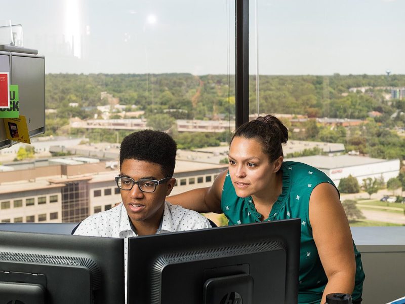 A past SummerWorks participant works with a supervisor.