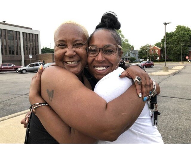 Cherisa Allen and Shawna Goodloe celebrate after hosting their first Black Business Market Place.
